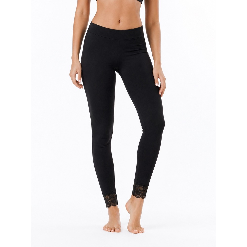 Black Seamless Lace Trim Leggings Lot of 5 Free Size 18 Inch Inseam New